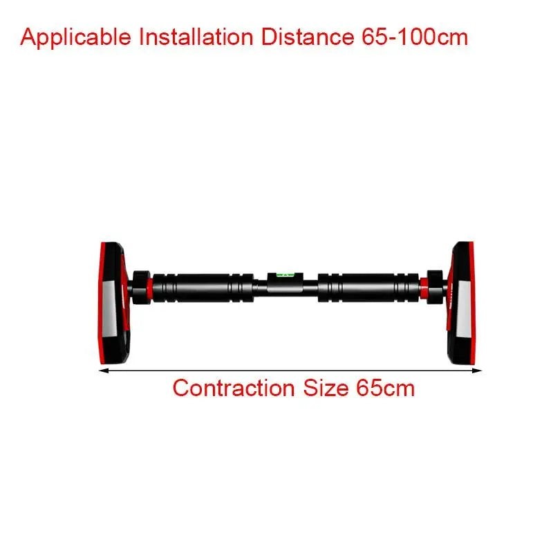 Xlyft adjustable door pull-up bar in black and red with non-slip foam grips and security lock mechanism