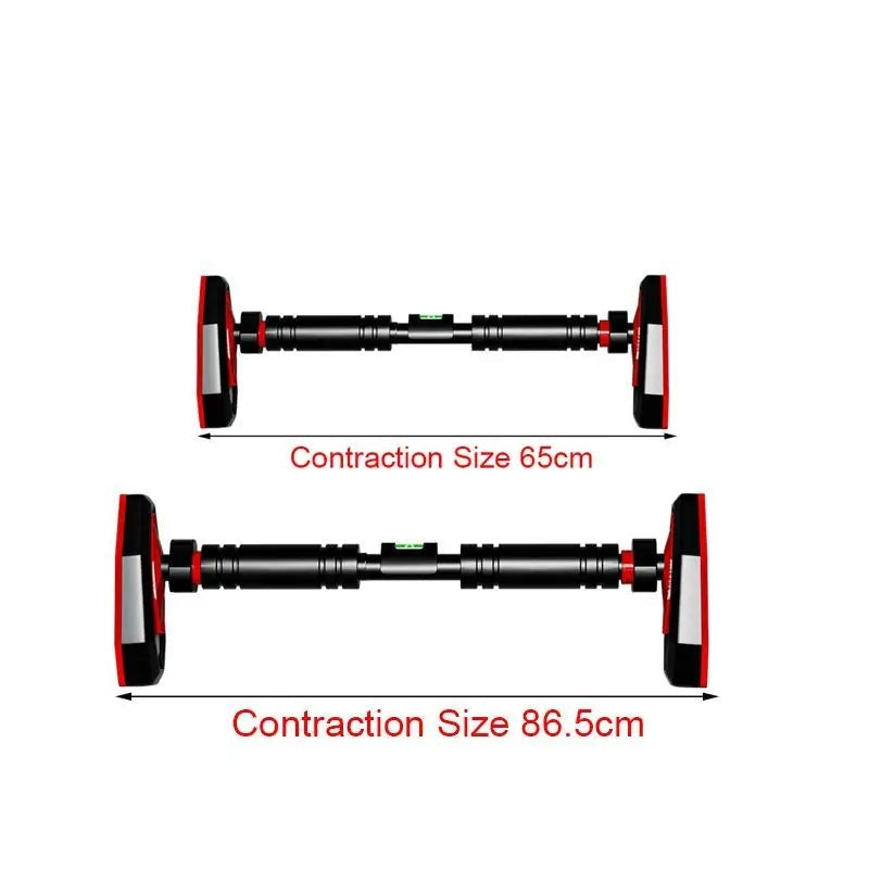 Xlyft adjustable door pull-up bars in black and red with non-slip foam grips and security locking mechanism