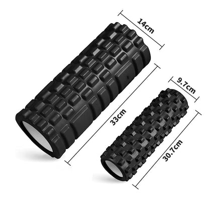 Xlyft black foam massage rollers with textured grid surface for muscle recovery and back training