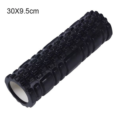 Xlyft black foam yoga massage roller with a textured grid surface for muscle recovery and back training