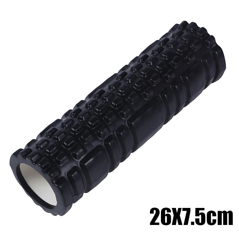 Xlyft black foam massage roller with grid texture for muscle recovery and yoga back training