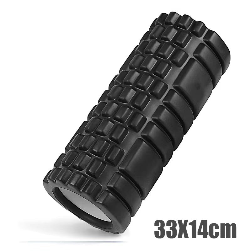 Xlyft 33cm black foam massage roller with a grid texture for muscle recovery and back training