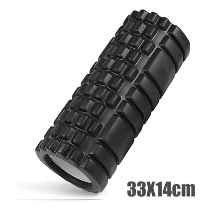 Xlyft 33cm black foam massage roller with a grid texture for muscle recovery and back training