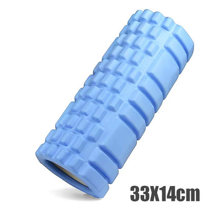 Xlyft 33cm blue foam yoga massage roller with grid texture for muscle recovery and back training