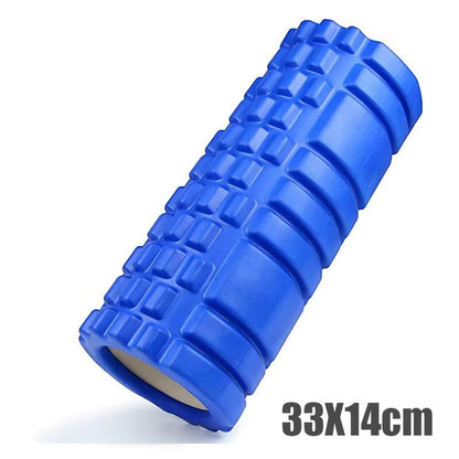 Xlyft 33cm blue foam yoga massage roller with grid texture for deep tissue muscle recovery and back training