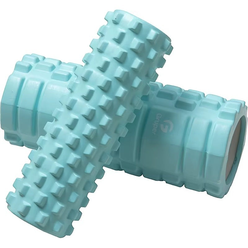 Xlyft light blue 33cm foam massage roller with textured grid surface for muscle recovery and back training