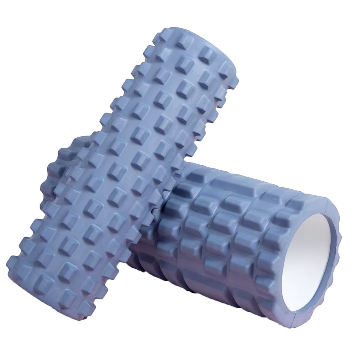 Xlyft 33cm blue foam yoga massage roller with a textured grid surface for muscle recovery and back training