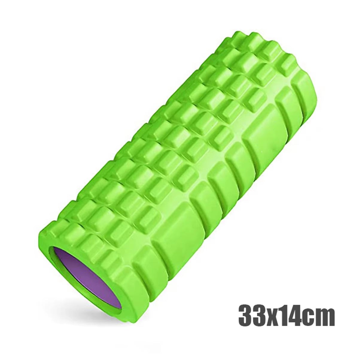 Xlyft 33cm green foam yoga massage roller with textured grid surface for muscle recovery and back training