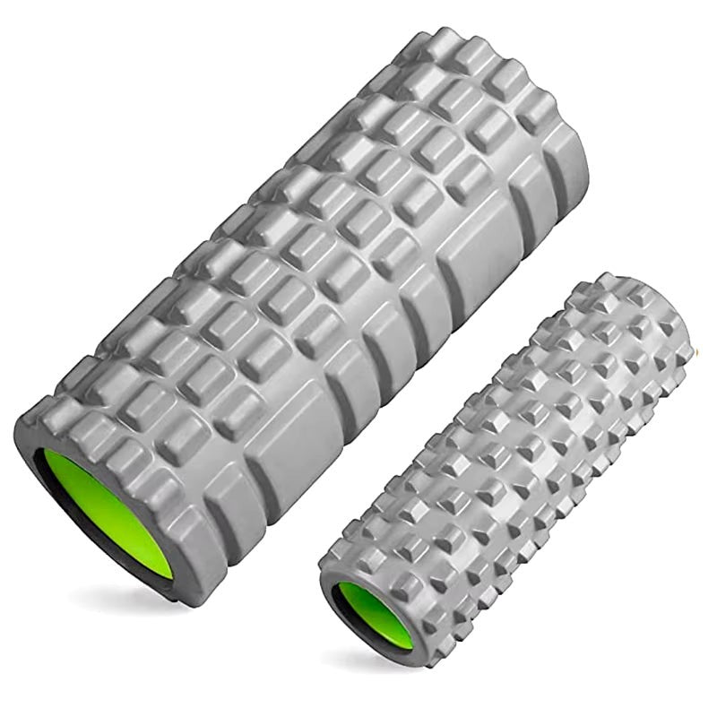 Xlyft grey foam massage rollers with textured grid surface for muscle recovery and yoga training