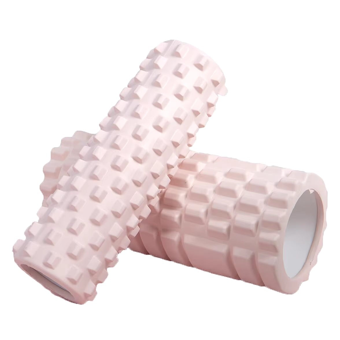 Xlyft light pink 33cm foam yoga massage roller with a textured grid surface for muscle recovery and back training