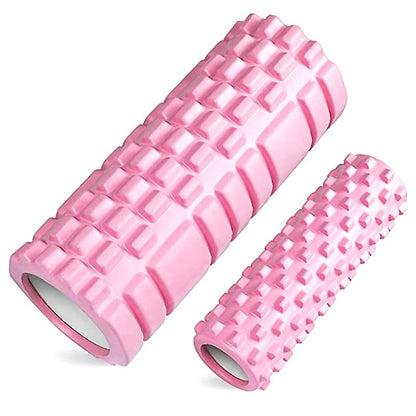Xlyft pink foam yoga massage rollers with textured grid surface for muscle recovery and back training