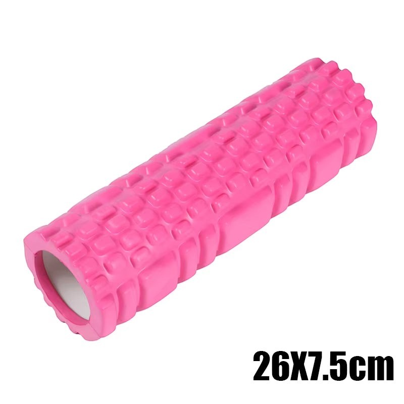 Xlyft pink foam yoga massage roller with textured grid surface for muscle recovery and back training