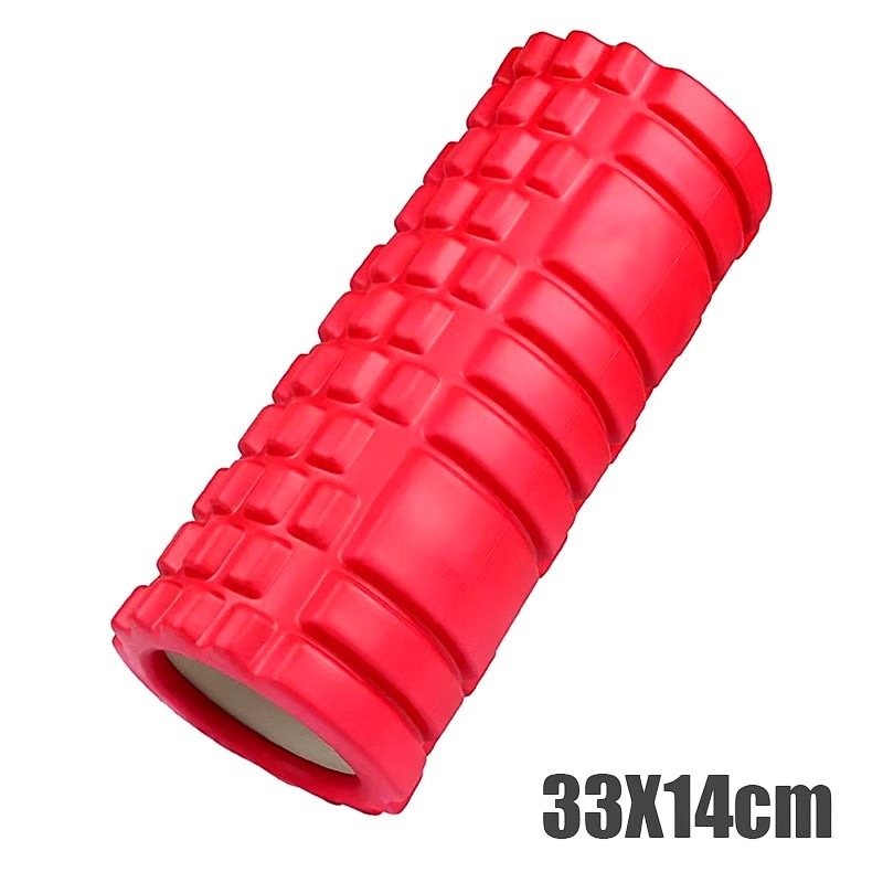 Xlyft 33cm red foam massage roller with a textured grid surface for muscle recovery and back training