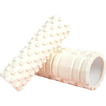 Xlyft white 33cm foam yoga massage roller with textured grid surface for muscle recovery and back training